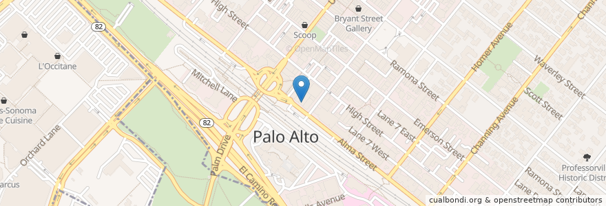 Mapa de ubicacion de Pampas en United States, California, Santa Clara County, Palo Alto.