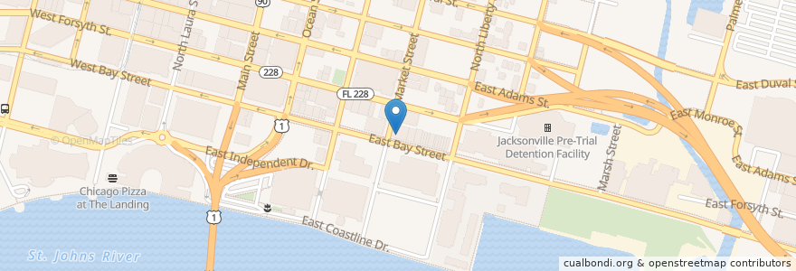 Mapa de ubicacion de Olio Restaurant en États-Unis D'Amérique, Floride, Comté De Duval, Jacksonville.