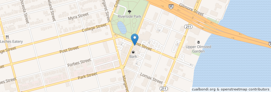 Mapa de ubicacion de Hawkers Asian Street Fare en アメリカ合衆国, フロリダ州, デュバル郡, ジャクソンビル.