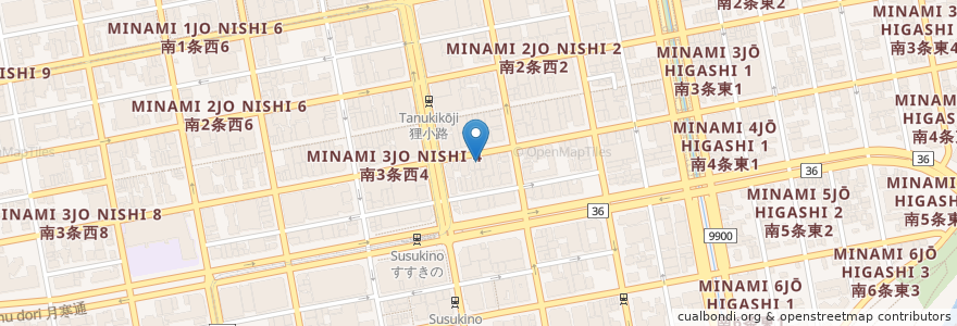 Mapa de ubicacion de 串焼 おでん 根 en Japan, Präfektur Hokkaido, 石狩振興局, 札幌市, 中央区.