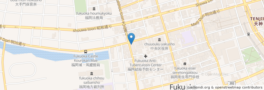 Mapa de ubicacion de 魚菜人 en Japão, 福岡県, 福岡市, 中央区.