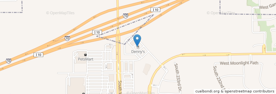 Mapa de ubicacion de Denny's en Vereinigte Staaten Von Amerika, Arizona, Maricopa County, Buckeye.
