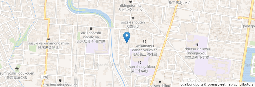 Mapa de ubicacion de 中川扇町会館 en Jepun, 福島県, 会津若松市.