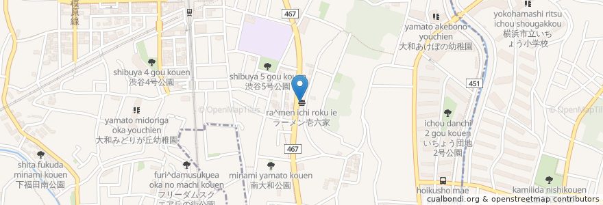 Mapa de ubicacion de ラーメン壱六家 en Japan, Kanagawa Prefecture, Yamato.