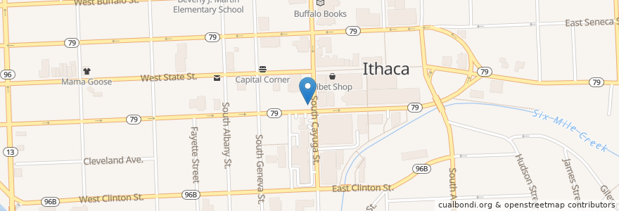Mapa de ubicacion de Pizza Aroma en Соединённые Штаты Америки, Нью-Йорк, Округ Томпкинс, Ithaca Town, Ithaca.
