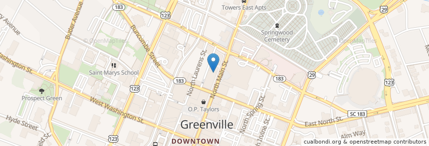 Mapa de ubicacion de The Comedy Zone en アメリカ合衆国, サウスカロライナ州, Greenville County, Greenville.