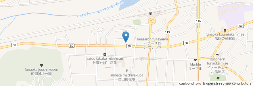 Mapa de ubicacion de 柴田郵便局 en Japan, Präfektur Miyagi, 柴田郡, 柴田町.