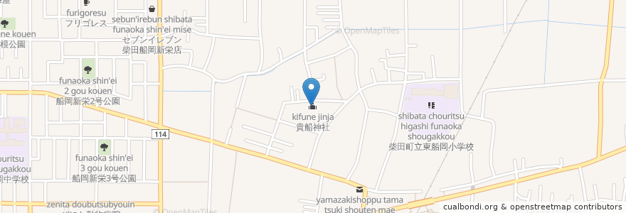 Mapa de ubicacion de 貴船神社 en Japón, Prefectura De Miyagi, 柴田郡, 柴田町.