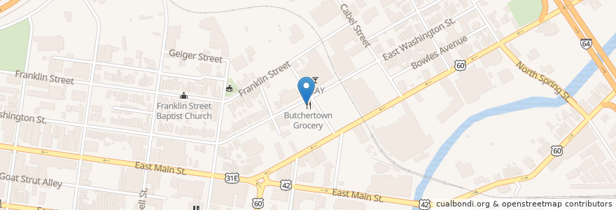 Mapa de ubicacion de Butchertown Grocery en Estados Unidos Da América, Kentucky, Jefferson County, Louisville.