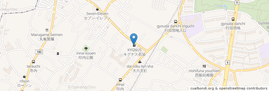 Mapa de ubicacion de キグナス石油 en 일본, 지바현, 船橋市.