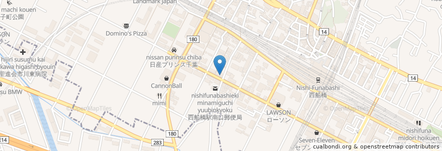 Mapa de ubicacion de Ten and half en اليابان, 千葉県, 船橋市.