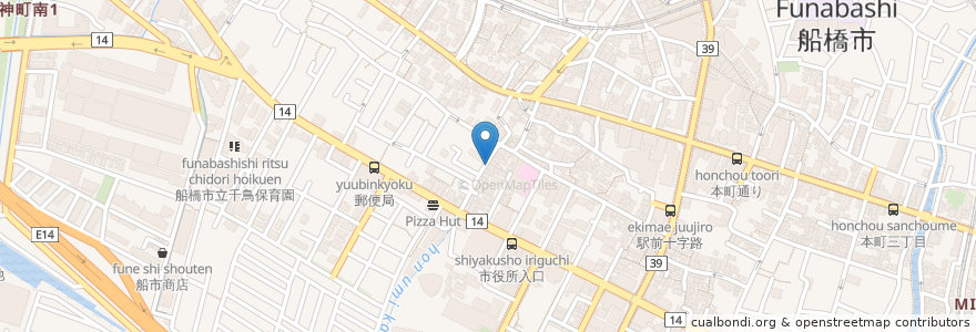 Mapa de ubicacion de からす en 日本, 千葉県, 船橋市.