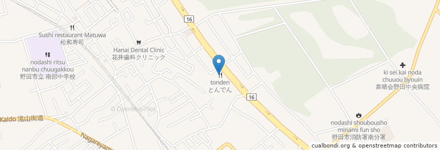 Mapa de ubicacion de とんでん en 日本, 千葉県, 野田市.