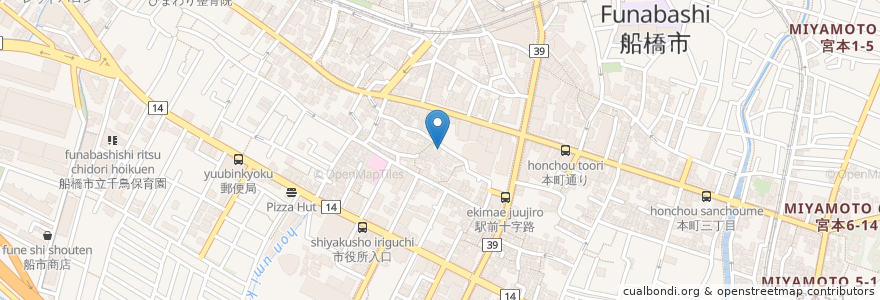 Mapa de ubicacion de ふぐの大森田 en 日本, 千葉県, 船橋市.