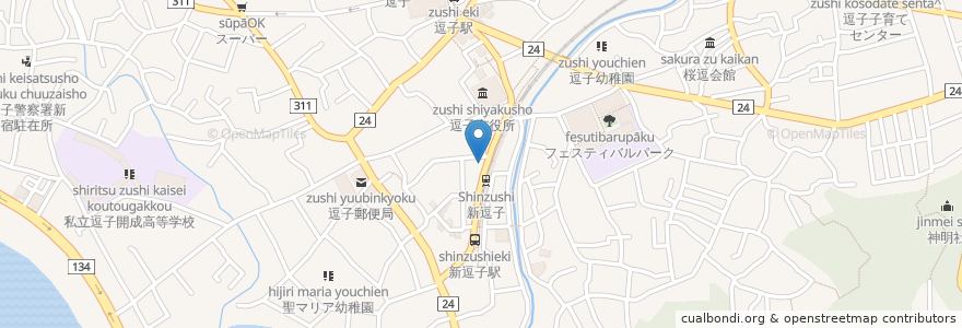 Mapa de ubicacion de 眼科医院 en Japan, Präfektur Kanagawa, 逗子市.