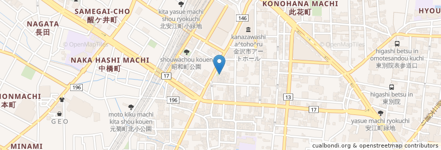 Mapa de ubicacion de 雀や金沢駅前店 en Japonya, 石川県, 金沢市.