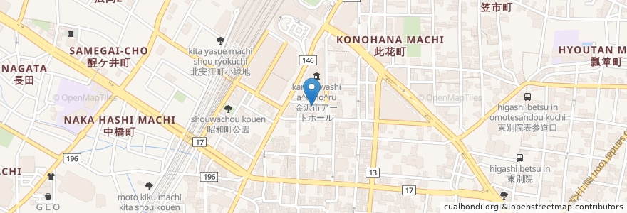 Mapa de ubicacion de 四分一だいば en Japonya, 石川県, 金沢市.