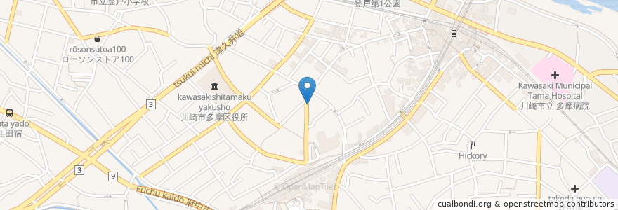 Mapa de ubicacion de じょんのび en 日本, 神奈川縣, 川崎市, 多摩区.