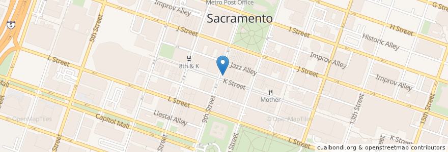Mapa de ubicacion de Estelle's Patisserie en Vereinigte Staaten Von Amerika, Kalifornien, Sacramento County, Sacramento.