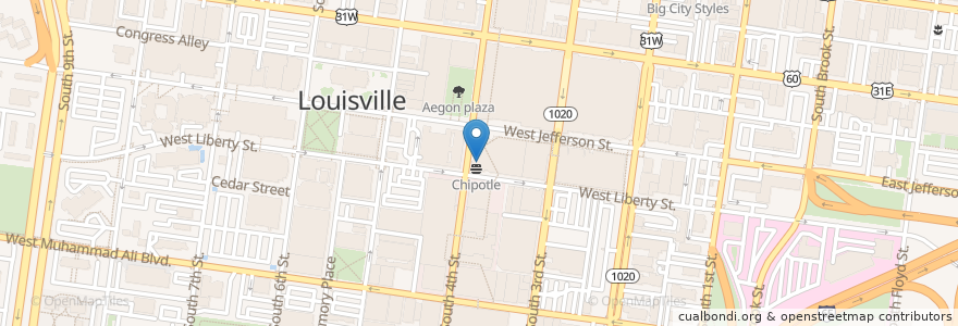 Mapa de ubicacion de Starbucks en Amerika Syarikat, Kentucky, Jefferson County, Louisville.