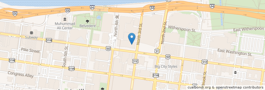 Mapa de ubicacion de Down One Bourbon Bar & Restaurant en アメリカ合衆国, ケンタッキー州, Jefferson County, Louisville.