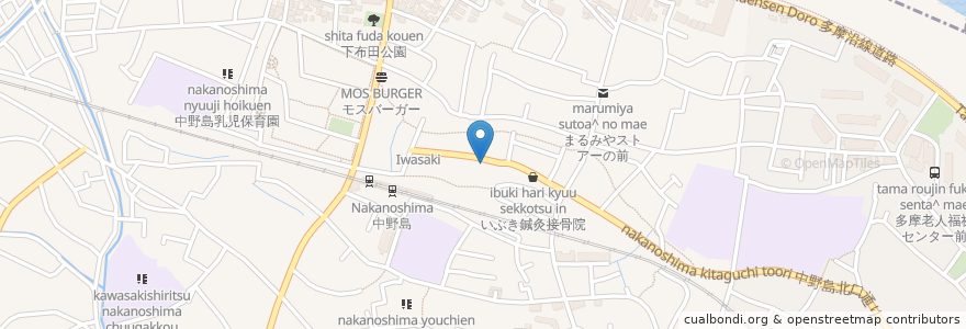 Mapa de ubicacion de 川崎中野島北郵便局の前 en Japón, Prefectura De Kanagawa, Kawasaki, Tama.
