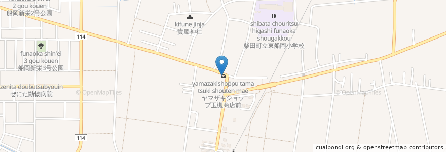 Mapa de ubicacion de ヤマザキショップ玉槻商店前 en Japan, 宮城県, 柴田郡, 柴田町.