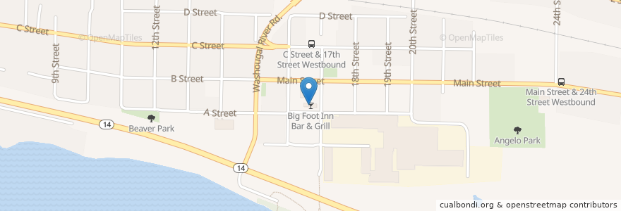 Mapa de ubicacion de Big Foot Inn Bar & Grill en ایالات متحده آمریکا, واشنگتن, Clark County, Washougal.
