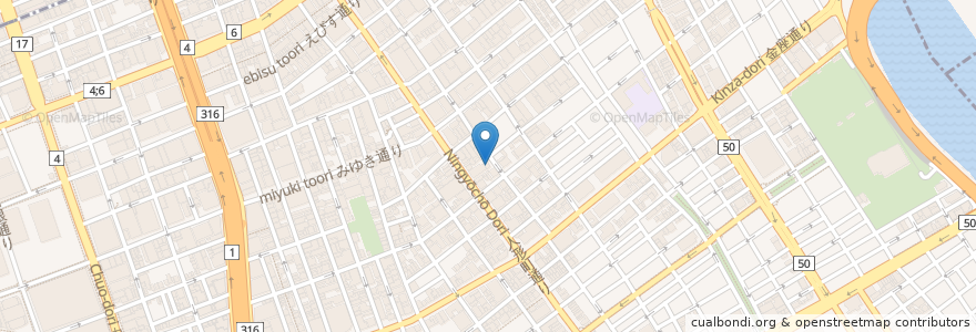 Mapa de ubicacion de 三光稲荷神社 en Japón, Tokio, Chuo.
