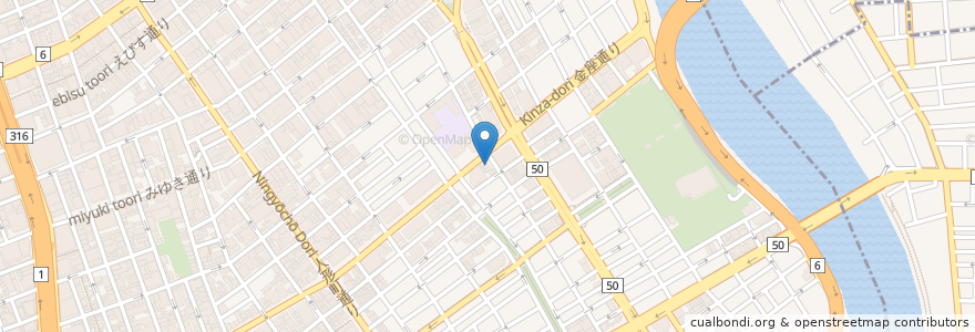 Mapa de ubicacion de 笠間稲荷神社 en 日本, 東京都, 中央区.