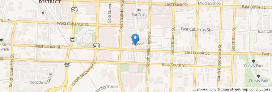 Mapa de ubicacion de Fayetteville Street pedestrian entrance en アメリカ合衆国, ノースカロライナ州, Wake County, Raleigh.