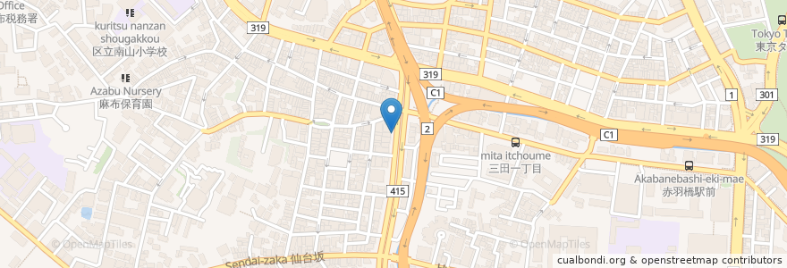 Mapa de ubicacion de 麻布十番第1暫定自転車駐車場 en Japón, Tokio, Minato.