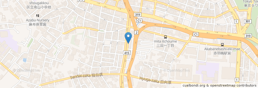 Mapa de ubicacion de 麻布十番第1暫定自転車駐車場 en Japon, Tokyo, 港区.