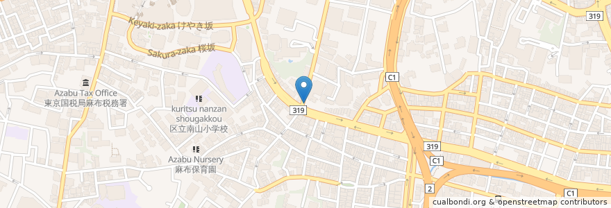 Mapa de ubicacion de 麻布十番第2暫定自転車等駐車場 en Japón, Tokio, Minato.