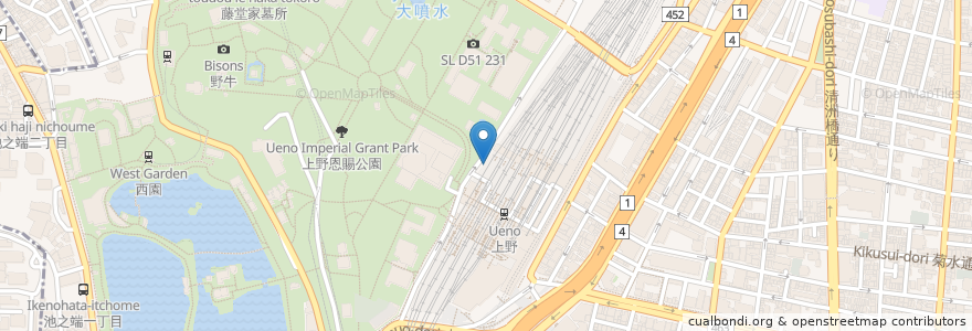 Mapa de ubicacion de 上野駅公園口自転車駐車場 en 일본, 도쿄도, 다이토구.