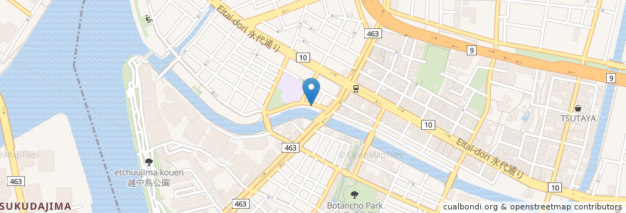 Mapa de ubicacion de 門前仲町黒船橋自転車駐車場 en Japan, 東京都, 江東区.