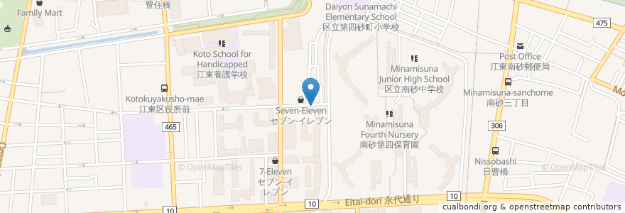 Mapa de ubicacion de 江東区南砂二丁目自転車駐車場 en Japonya, 東京都, 江東区.