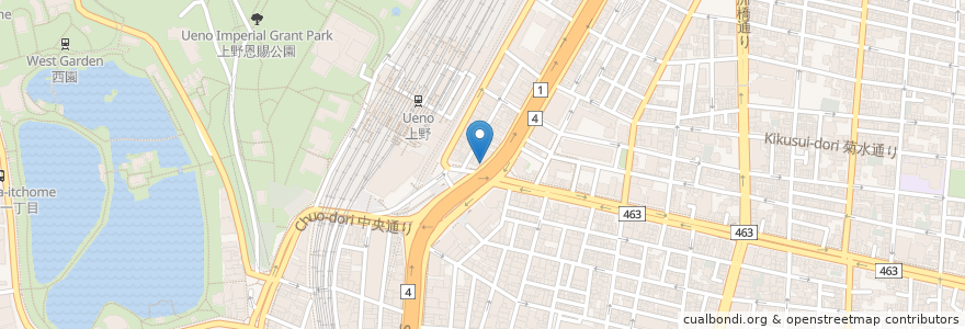 Mapa de ubicacion de 八ッ目漢方薬局 en Japonya, 東京都, 台東区.