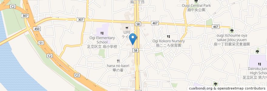 Mapa de ubicacion de 西町調剤薬局 en Giappone, Tokyo, 足立区.