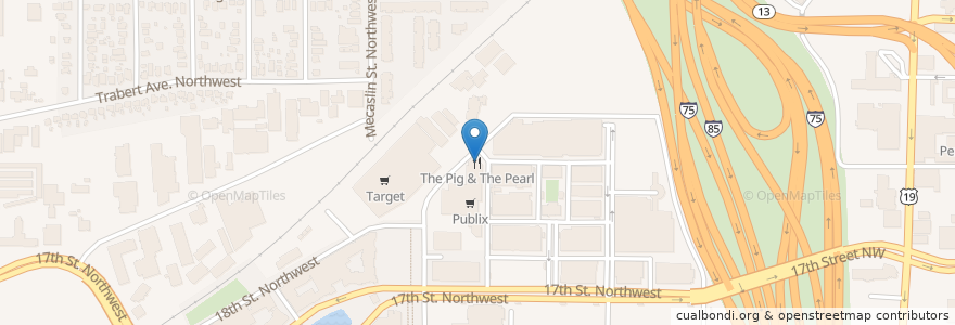 Mapa de ubicacion de The Pig & The Pearl en Amerika Syarikat, Georgia, Fulton County, Atlanta.