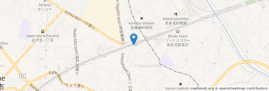 Mapa de ubicacion de 喜多見店舗 en Giappone, Tokyo, 狛江市.