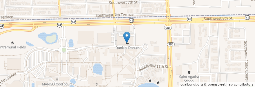 Mapa de ubicacion de Dunkin' Donuts en 美利坚合众国/美利堅合眾國, 佛罗里达州/佛羅里達州, 迈阿密-戴德县/邁亞美戴德縣/邁阿密-戴德郡.