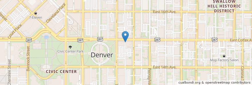 Mapa de ubicacion de Sassafras American Eatery en アメリカ合衆国, コロラド州, Denver County, デンバー.