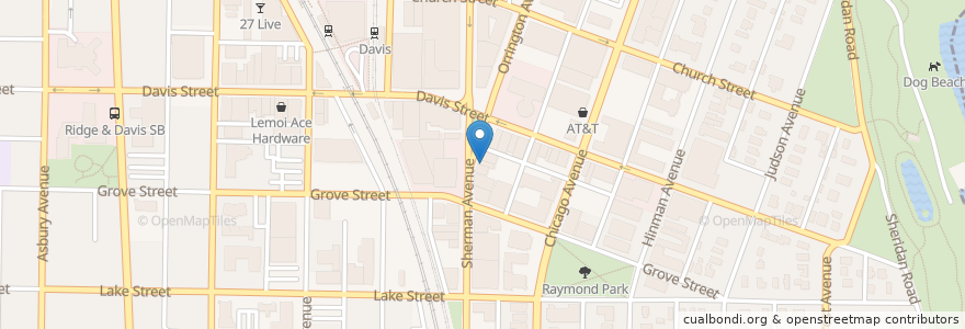 Mapa de ubicacion de Zoba Noodle Bar en États-Unis D'Amérique, Illinois, Evanston.