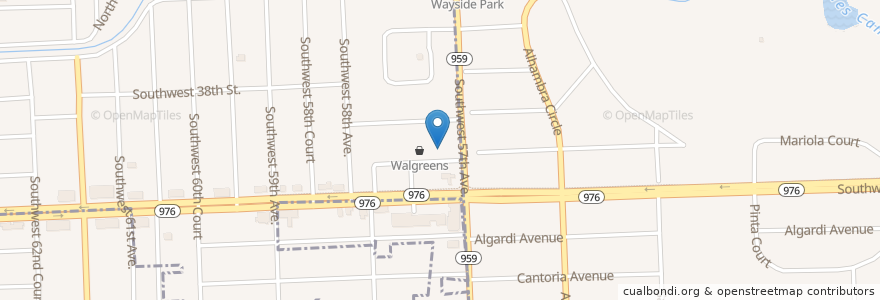 Mapa de ubicacion de Walgreens en 미국, 플로리다주, 마이애미데이드 군.