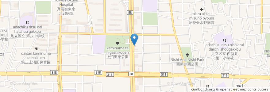 Mapa de ubicacion de 長崎ちゃんぽん en 日本, 東京都, 足立区.