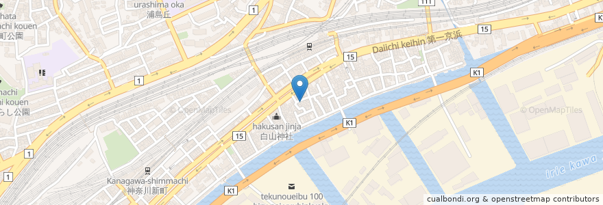 Mapa de ubicacion de 烏巣之森稲荷大明神 en Jepun, 神奈川県, 横浜市, 神奈川区.