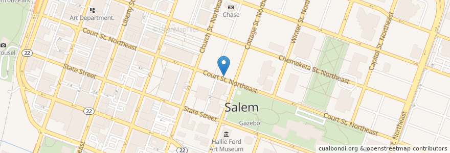 Mapa de ubicacion de YMCA en アメリカ合衆国, オレゴン州, Marion County, Salem.