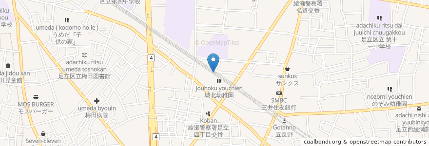 Mapa de ubicacion de 五反野北 en Japonya, 東京都, 足立区.