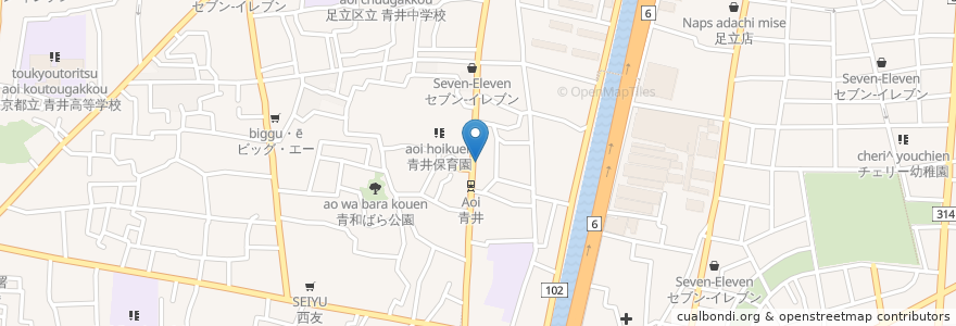 Mapa de ubicacion de 青井駅 en Japonya, 東京都, 足立区.